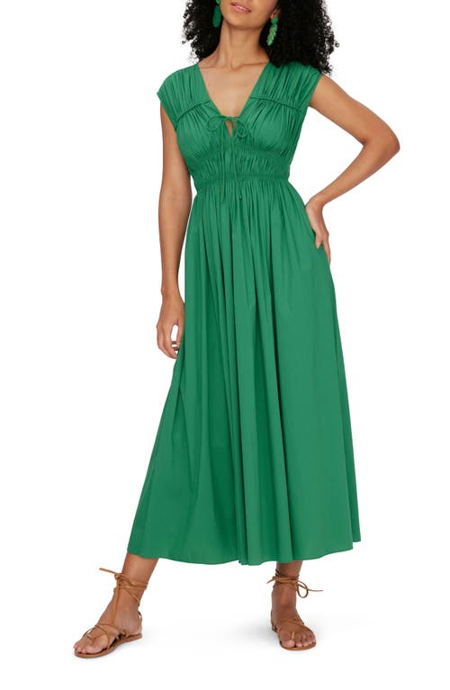 Diane von Furstenberg Gillian Smock Detail Cotton Blend Midi Dress Signature Green at Nordstrom,