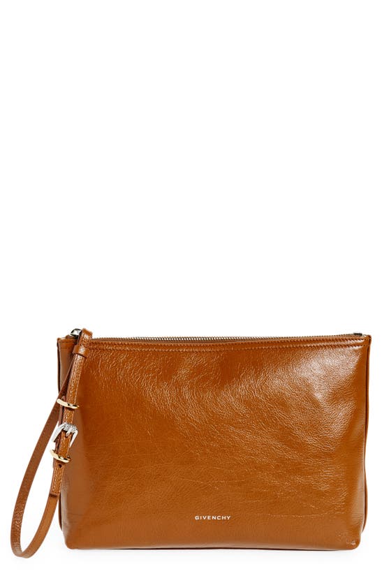 Shop Givenchy Voyou Leather Zip Pouch In Soft Tan