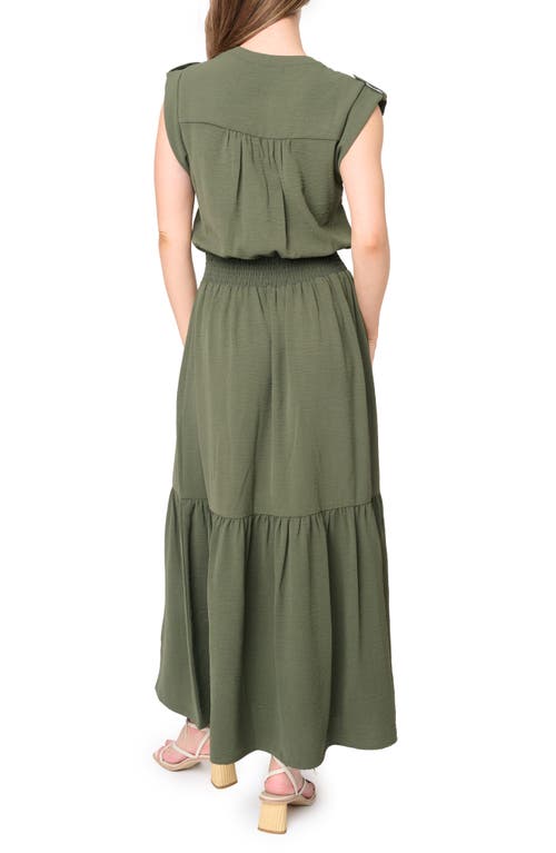 Shop Gibsonlook Bohemian Smocked Waist Maxi Dress In Military Green