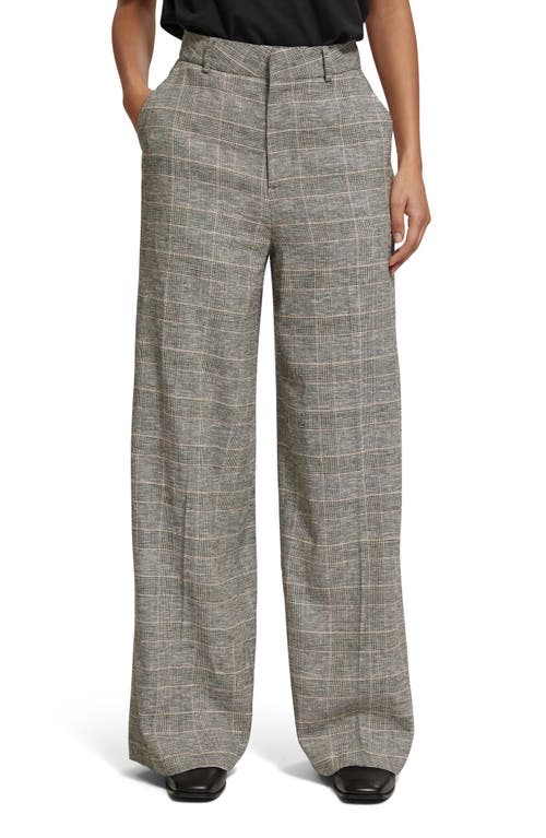 Hana High Waist Wide Leg Linen Blend Trousers in Prince Of Wales Chec
