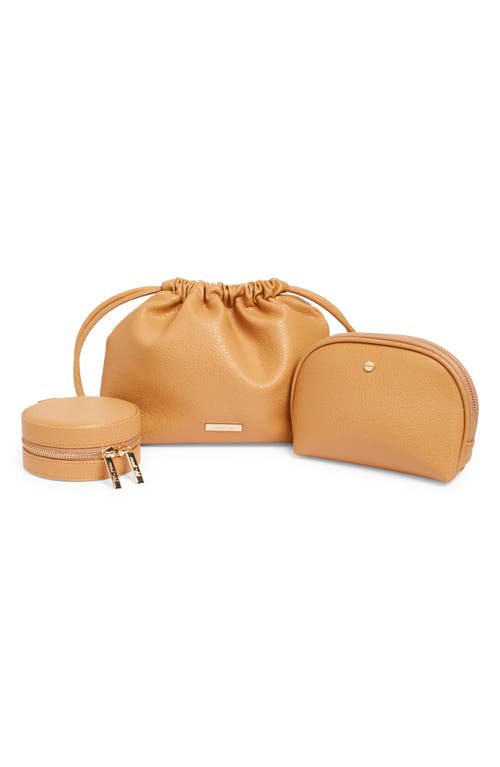 Mali + Lili Camilla Vegan Leather Cosmetics Bag Set in Camel
