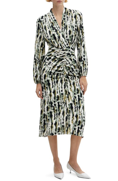 MANGO Leonor Print Long Sleeve Midi Dress White/Light Beige at Nordstrom,