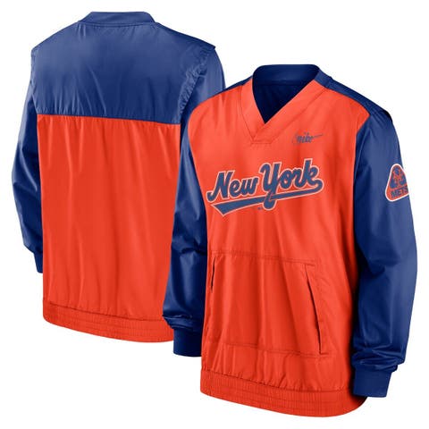 Men's Mitchell & Ness New York Mets Sideline Pullover Royal Satin V-Neck  Jacket