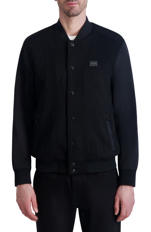 Karl Lagerfeld Paris Mixed Media Bomber Jacket Black at Nordstrom,