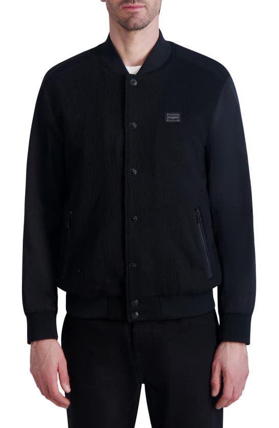 Shop Karl Lagerfeld Mixed Media Bomber Jacket In Black