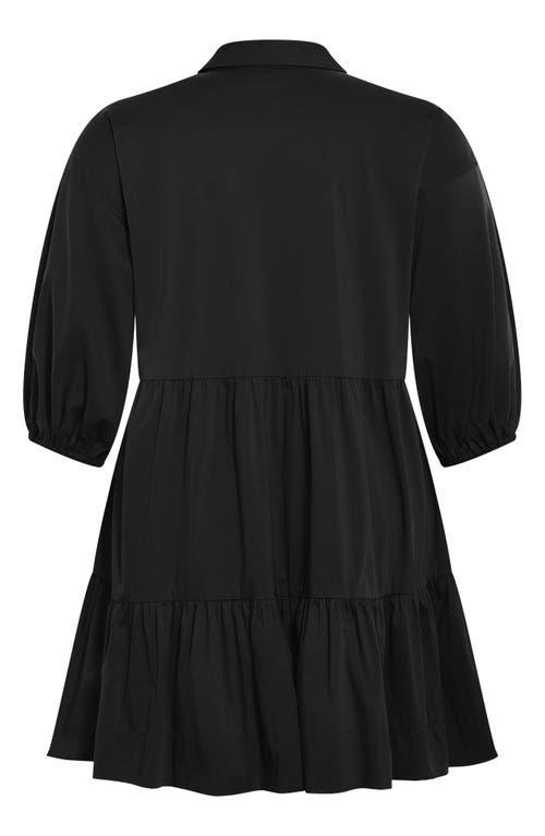 Shop City Chic Kiara Balloon Sleeve Tiered Shirtdress In Black