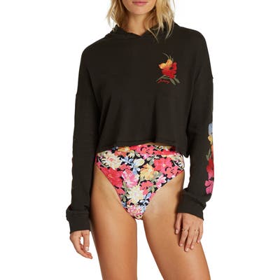 Billabong Vida De Flor Graphic Crop Hoodie, Black
