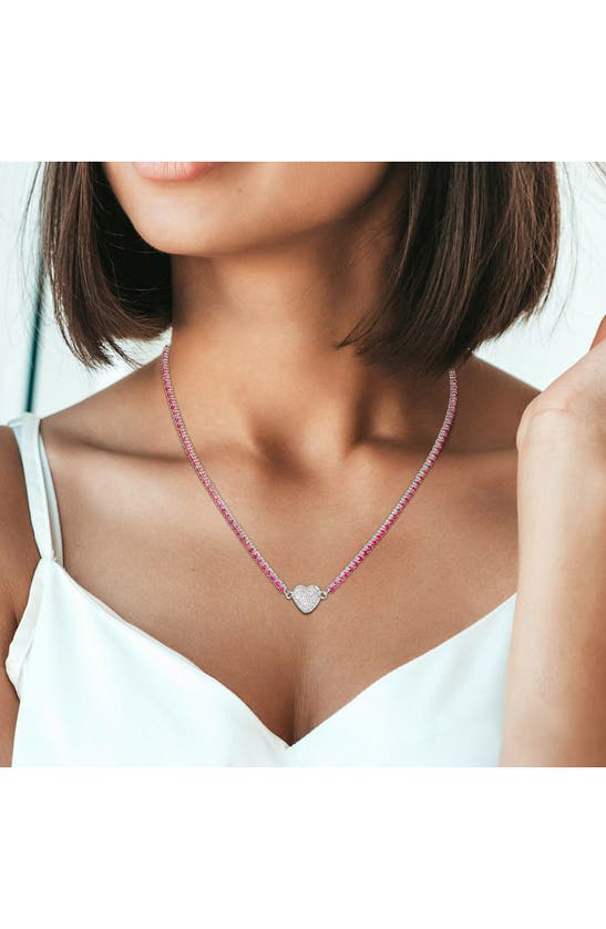 Shop Delmar Lab Created White Sapphire Heart Necklace In Ruby