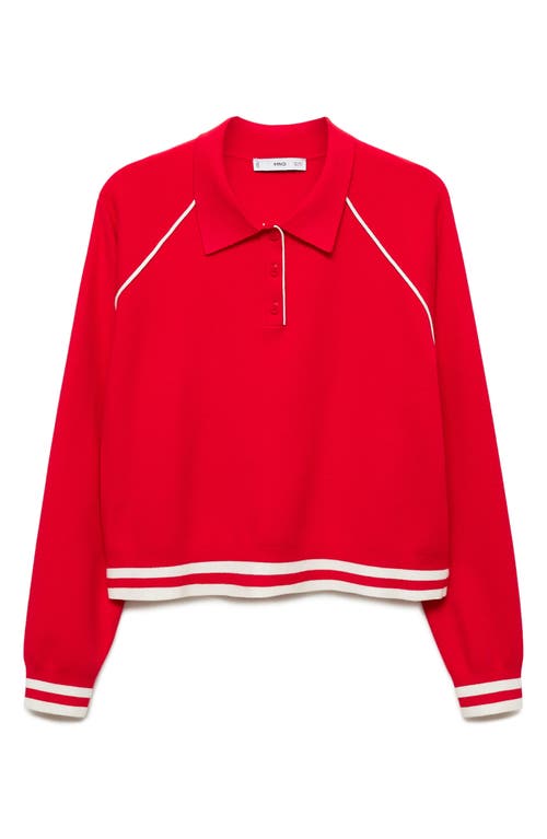 Shop Mango Varsity Stripe Trim Polo Sweater In Red