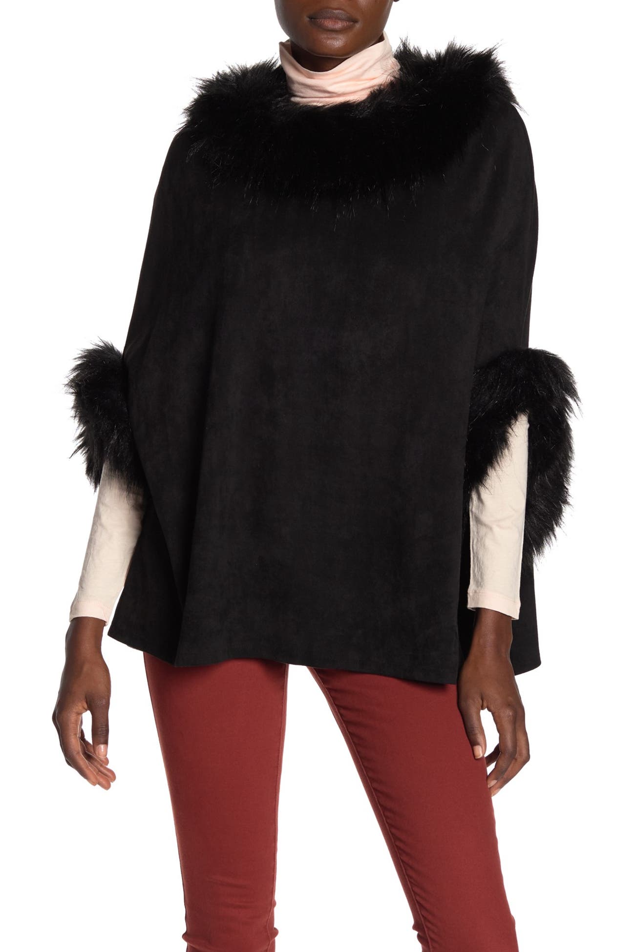 Dolce Cabo | Faux Suede Faux Fur Trim Poncho | Nordstrom Rack