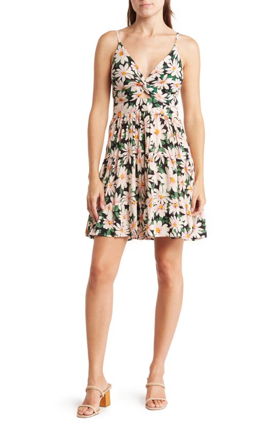 Angie Twist Front Floral Keyhole Dress In Black