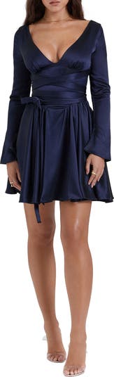 Crossover Detail A-Line Mini Dress - Luxury Blue