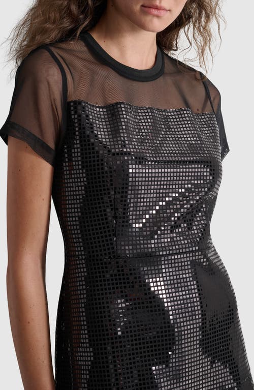 Shop Dkny Geometric Sequin Stretch Minidress In Black/black