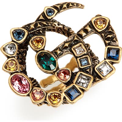 Gucci Fashion Show Double G Colored Crystal Ring