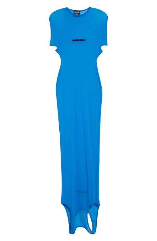 Shop Jean Paul Gaultier X Shayne Oliver Logo Sheer Convertible Tulle Dress In Ibiza Blue/black