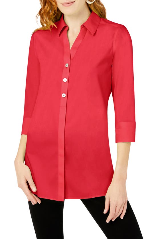 Foxcroft Pamela Stretch Button-up Tunic In Watermelon