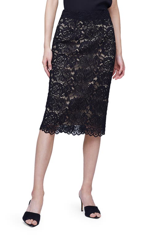 L'AGENCE Royal Lace Pencil Midi Skirt in Black