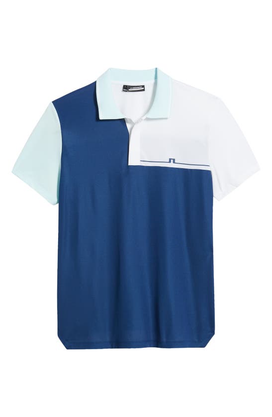 Shop J. Lindeberg Cliff Regular Fit Colorblock Performance Golf Polo In Estate Blue