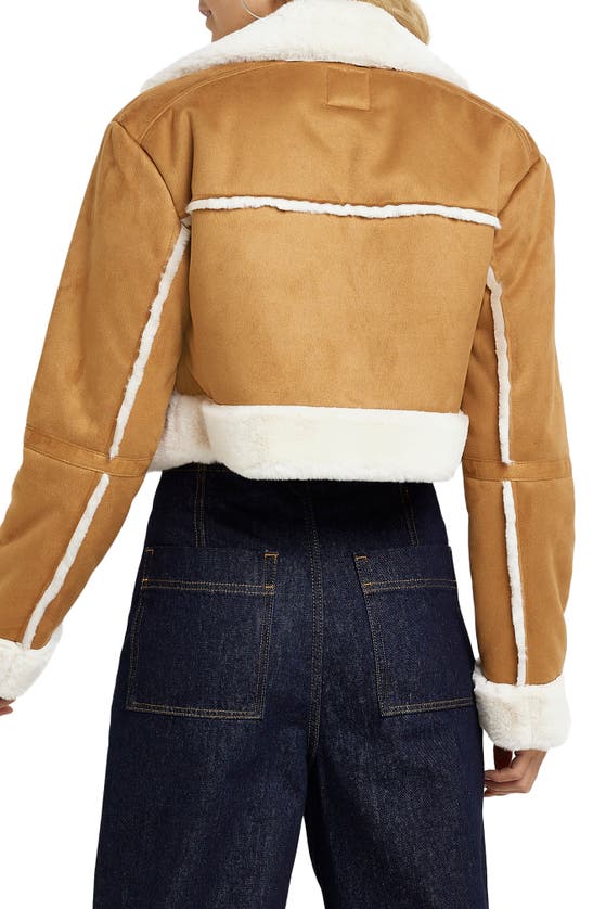 River Island Crop Faux Shearling Jacket In Tan-brown In Brown
