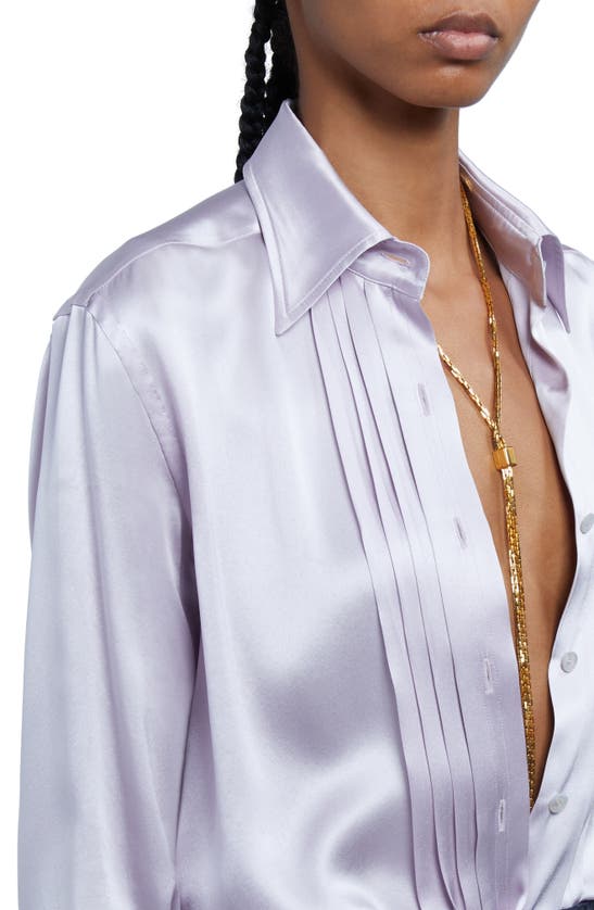 Shop Tom Ford Pleated Silk Charmeuse Button-up Shirt In Air Blue
