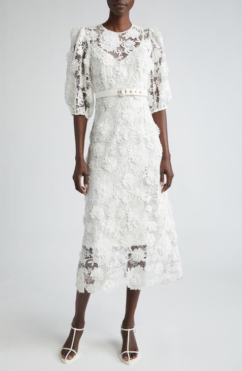 Halliday Floral Belted Lace Midi Dress