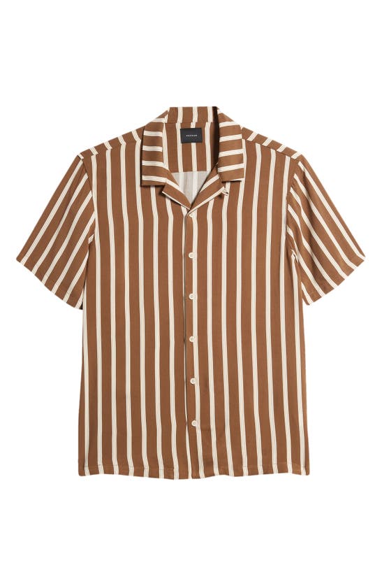 Shop Pacsun Terry Stripe Camp Shirt In Brown/ White