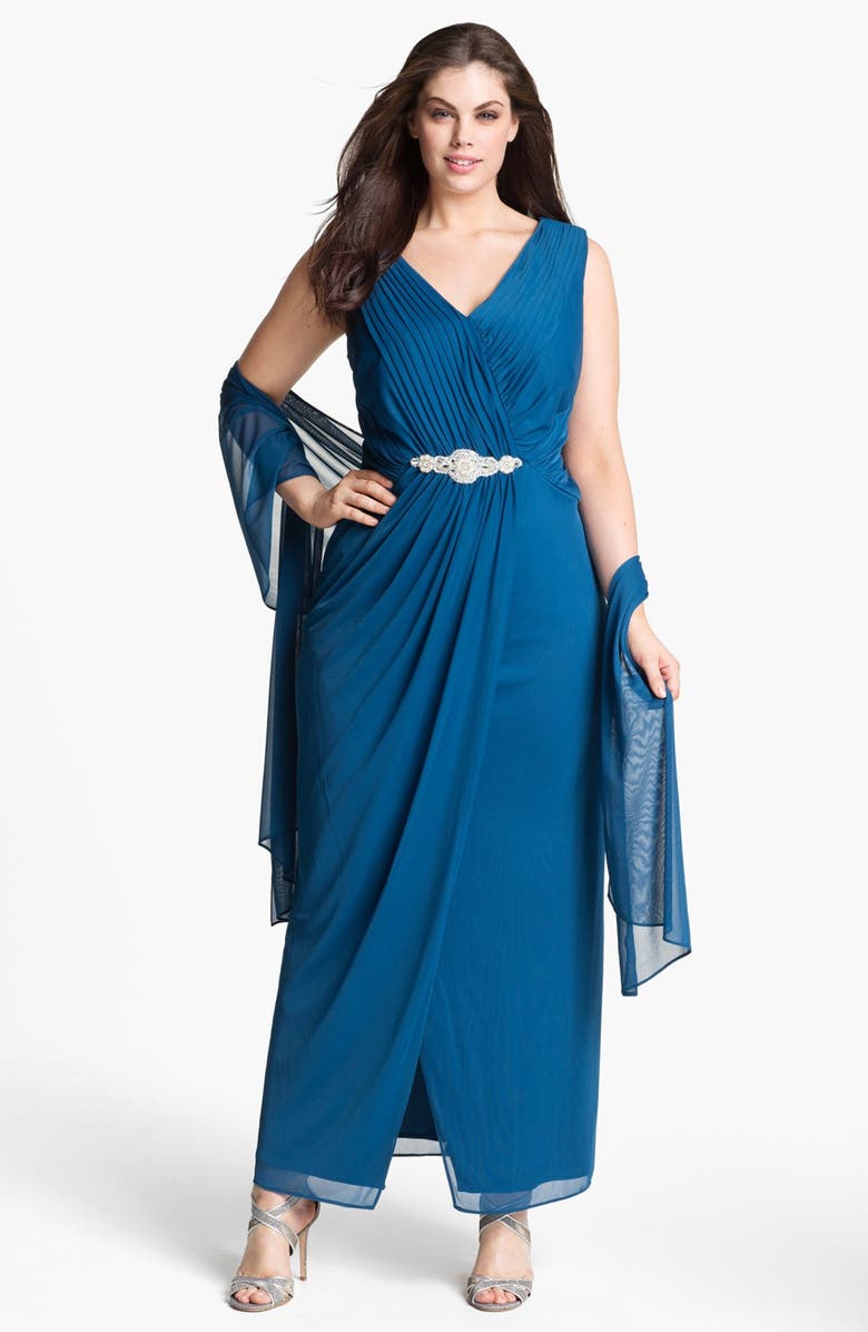 Alex Evenings Embellished Mesh Gown & Shawl (Plus Size) | Nordstrom