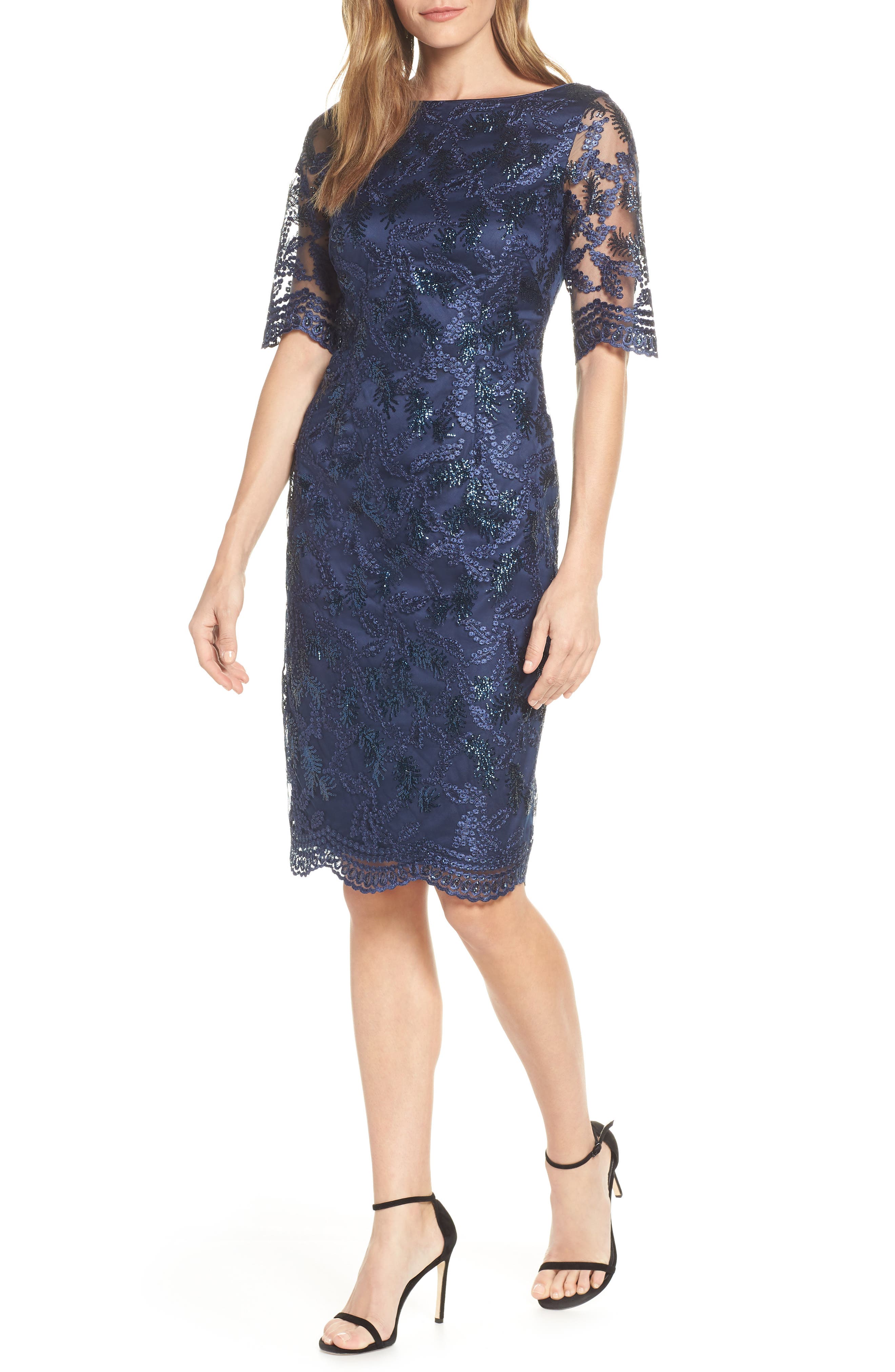 Vince Camuto Sequin Embroidered Cocktail Dress, Blue