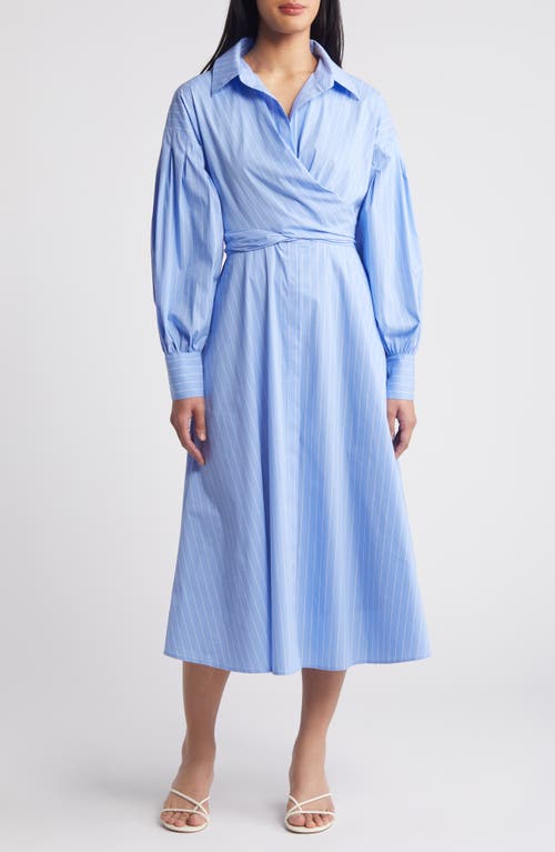 ZOE AND CLAIRE Stripe Long Sleeve Cotton Blend Midi Shirtdress Blue at Nordstrom,