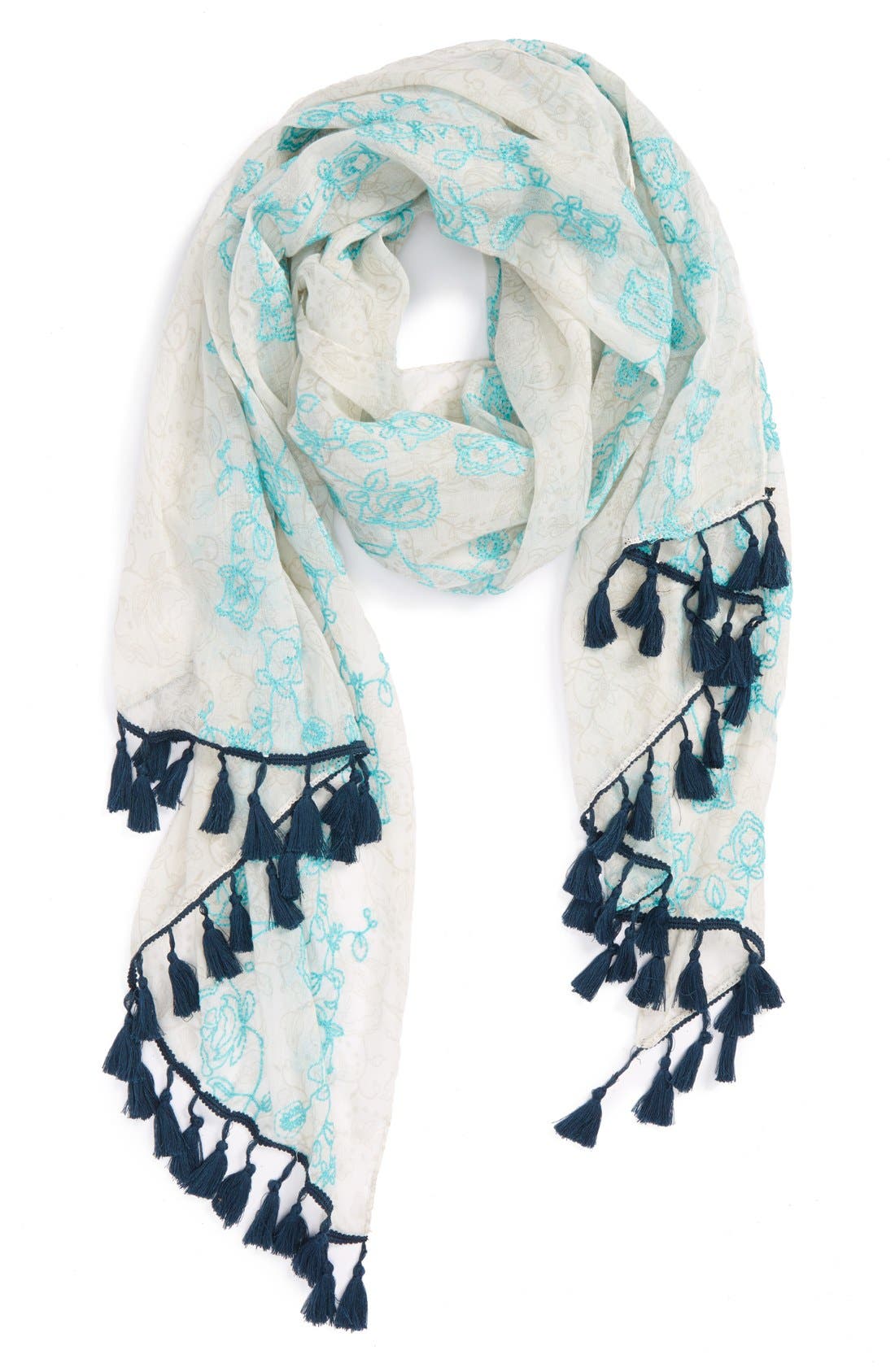 BP. Embroidered Tassel Fringe Scarf (Juniors) Nordstrom
