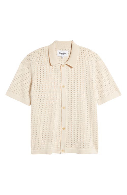 Shop Corridor Pointelle Stitch Short Sleeve Cotton Knit Button-up Shirt In Natural