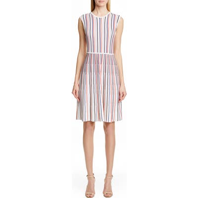 Lela Rose Stripe Silk Blend Sweater Dress, White
