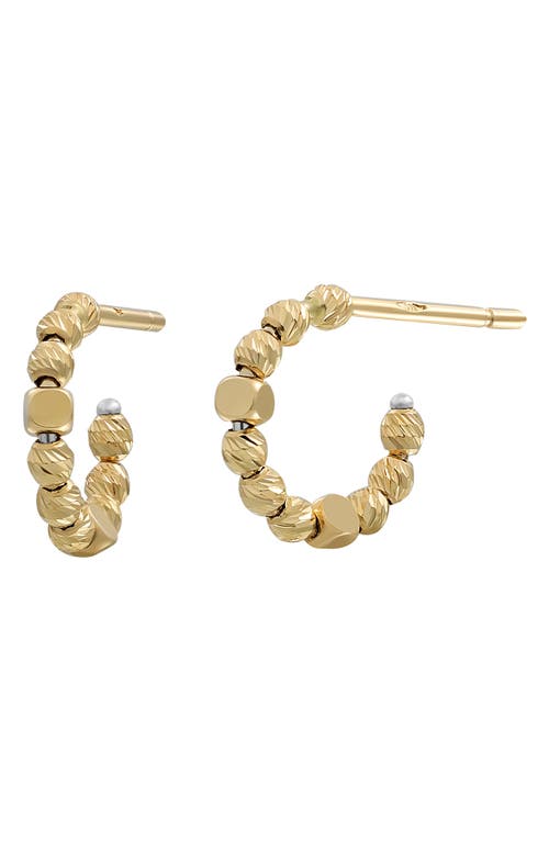 14K Gold Beaded Hoop Earrings in 14K Yellow Gold