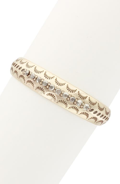 Shop Olivia Welles Crystal Crescent Cutout Bracelet In Burnished Gold/grey