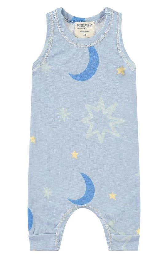 Paigelauren Babies' French Terry Romper In Blue Moon/ Star