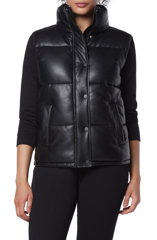 Faux Leather Puffer Vest in Black
