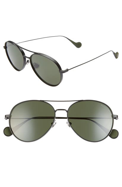 Moncler 57mm Polarized Aviator Sunglasses In Black/ Green Polarized