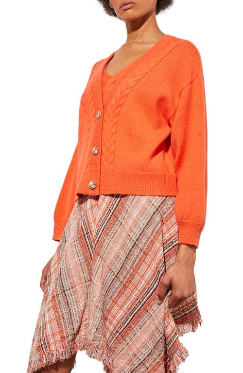 Shop Ming Wang Relaxed Cable Knit Crop Cardigan In Vermillion