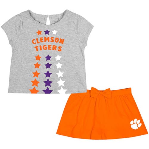 Girls Toddler Colosseum Heathered Gray/Orange Clemson Tigers Smile T-Shirt & Skirt Set in Heather Gray
