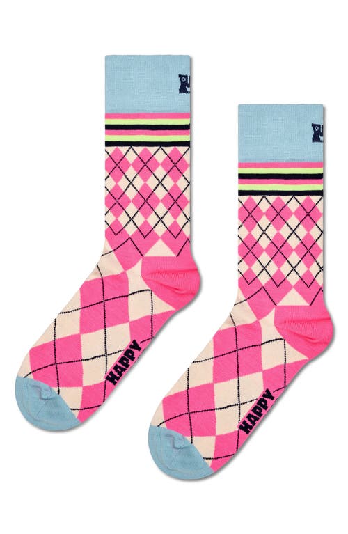 Happy Socks Argyle Stripe Cotton Blend Crew Socks in Pink 