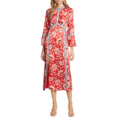 Cinq A Sept Smyth Snake Trim Paisley Midi Dress, Red