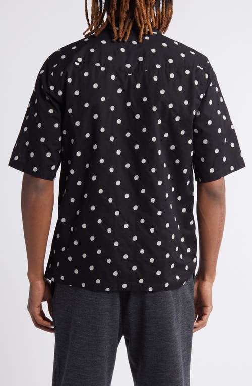 Shop Officine Generale Officine Générale Eren Embroidered Dot Japanese Cotton Camp Shirt In Black/white