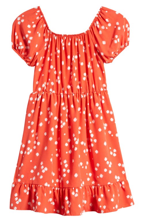 Walking on Sunshine Kids' Dot Print Puff Sleeve Tiered Dress Guava/Ivory at