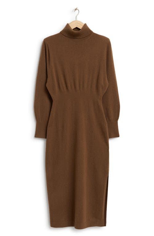 & Other Stories Long Sleeve Padded Shoulder Turtleneck Wool Sweater Dress in Brown at Nordstrom, Size X-Small