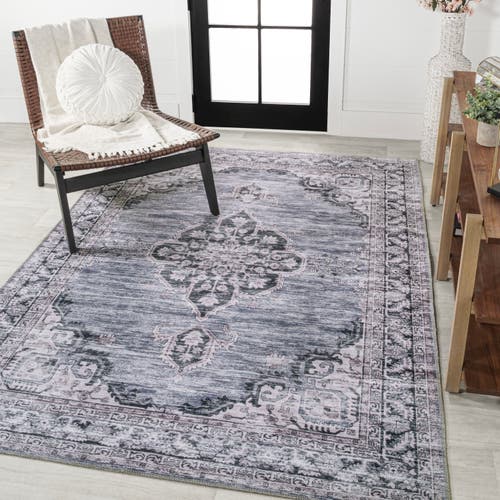 Jonathan Y Wincer Chenille Cottage Medallion Machine-washable Area Rug In Navy/gray/black