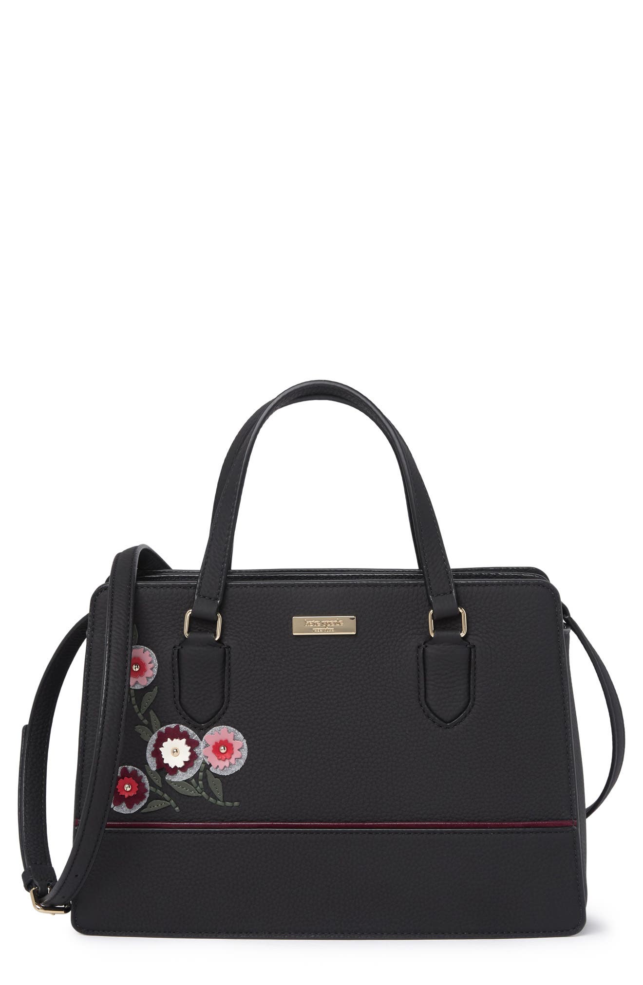 Kate Spade Reese Floral Leather Satchel In Blackmulti | ModeSens