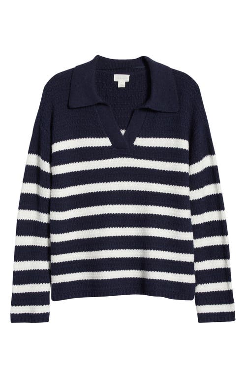 Shop Caslonr Caslon(r) Stripe Textured Polo Sweater In Navy Blazer- White Stripe