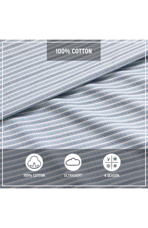 Eddie Bauer Ticking Stripe 200 Thread Count 100% Cotton Percale Sheet Set In Navy