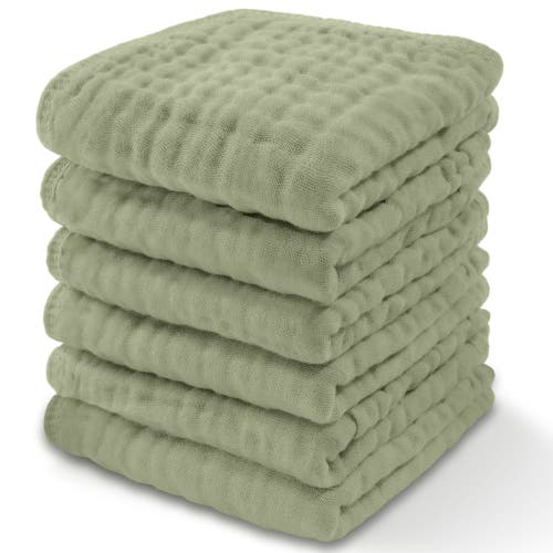 Comfy Cubs Muslin Washcloths In Sage