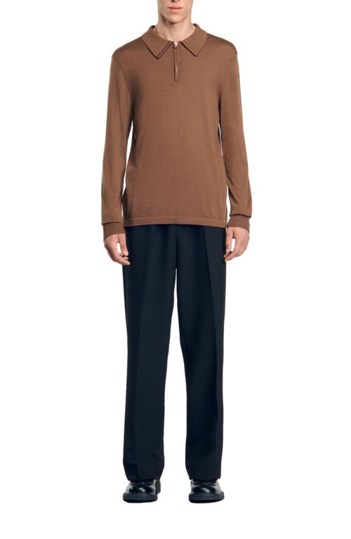 Shop Sandro Knit Polo Sweater In Caramel